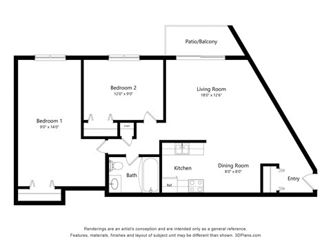 a floor plan of a residence with an open floor plan and a triangle shaped diagram